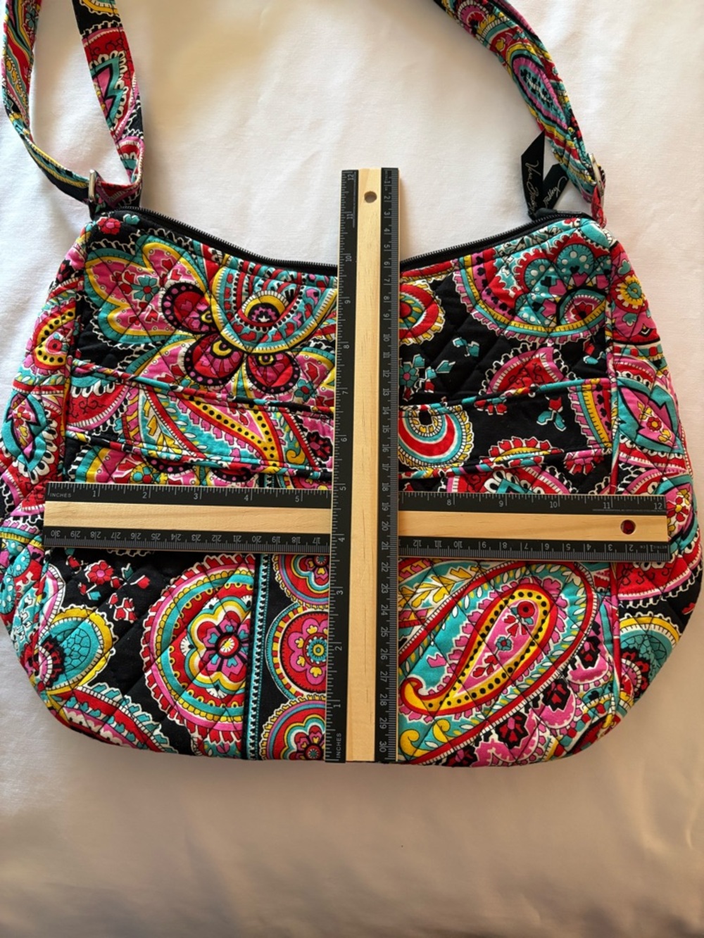 Vera Bradley Black Quilted Paisley Shoulder Bag with Pink & Teal Accents - Picture 9 of 9